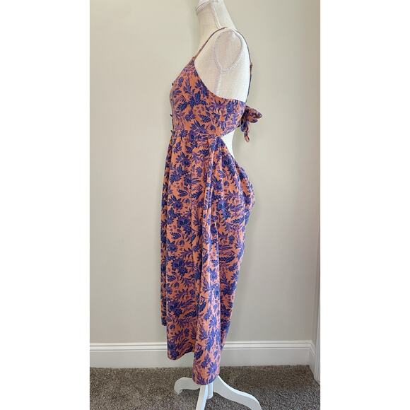 Universal Thread Orchid Floral Button Down Dress Tie Back Midi Sienna Blue XL - Picture 10 of 14